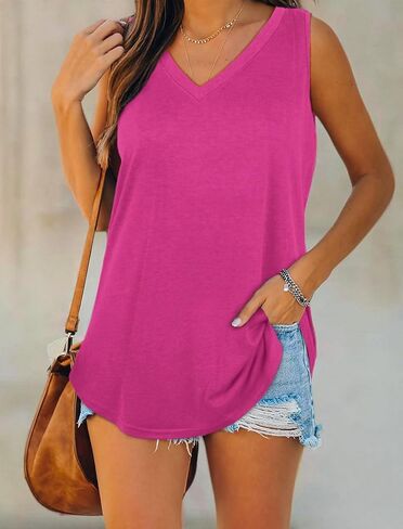 OFEEFAN Womens Tank Tops V Neck Summer Tops Loose Fit Sleeveless Tops 2Pack/3Pack in Kuwait