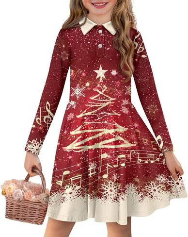 Dress for Girls 3-16Y Long Sleeve Dresses Midi Dress School Uniform in Saudi Arabia