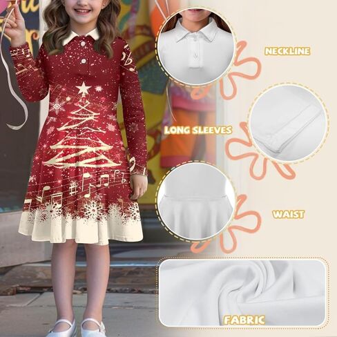 Dress for Girls 3-16Y Long Sleeve Dresses Midi Dress School Uniform in Saudi Arabia