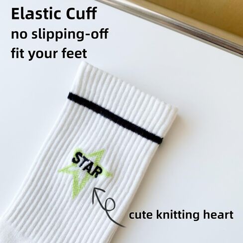 Star Socks 5-Pairs Cute White Black Colorful Star Women’s Soft Cotton Rib Mid-Calf Socks in Saudi Arabia