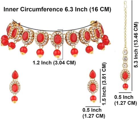 Efulgenz Crystal Indian Jewelry Choker Kundan Crystal Faux Pearl Necklace Earrings Maang Tikka Head Chain Bollywood Wedding Bridal Set for Women in Saudi Arabia