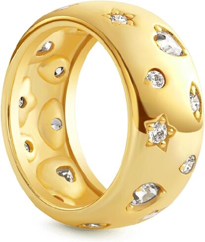 Daffany Moon Star Sun Statement Ring for Women 14K Gold Plated CZ Rings for Women Rings for Women Wife Jewelry Gift | Stackable Ring Band for Women Size 5-9 in Saudi Arabia
