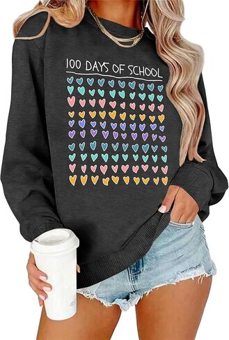 100 Days of School Shirt for Women Happy 100 Days of School Sweatshirt Teacher Graphic Long Sleeve Tops in Saudi Arabia