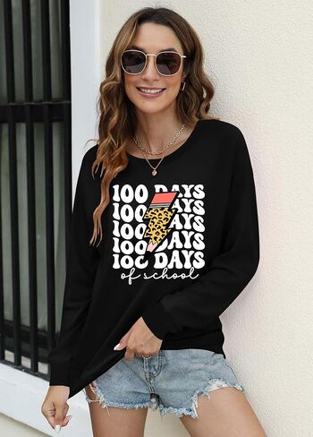 100 Days of School Shirt for Women Happy 100 Days of School Sweatshirt Teacher Graphic Long Sleeve Tops in Saudi Arabia
