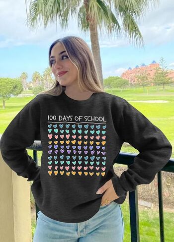 100 Days of School Shirt for Women Happy 100 Days of School Sweatshirt Teacher Graphic Long Sleeve Tops in Saudi Arabia