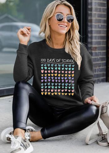 100 Days of School Shirt for Women Happy 100 Days of School Sweatshirt Teacher Graphic Long Sleeve Tops in Saudi Arabia