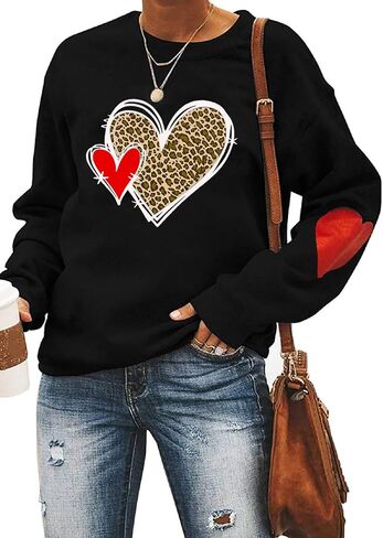 Valentines Day Sweatshirts Love Heart Print Shirt Women Long Sleeve Tops Graphic Pullover in Saudi Arabia