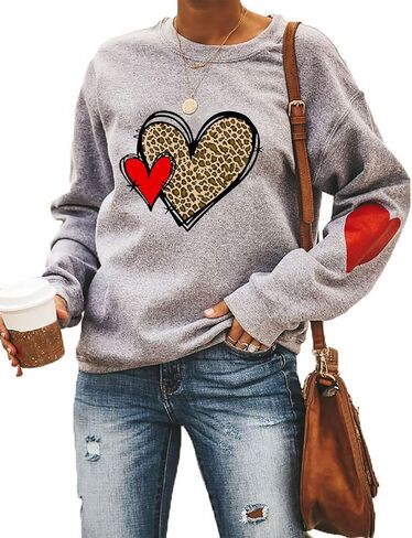 Valentines Day Sweatshirts Love Heart Print Shirt Women Long Sleeve Tops Graphic Pullover in Saudi Arabia