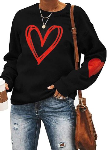 Valentines Day Sweatshirts Love Heart Print Shirt Women Long Sleeve Tops Graphic Pullover in Saudi Arabia