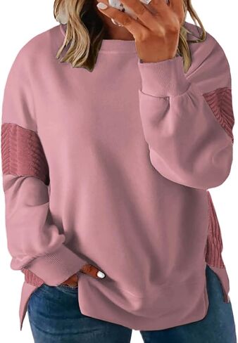 ROSRISS Womens Plus Size Sweatshirts Long Sleeve Color Block Tops Trendy Side Split Shirts Oversized Pullover Sweaters in Kuwait