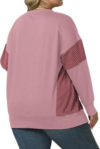 ROSRISS Womens Plus Size Sweatshirts Long Sleeve Color Block Tops Trendy Side Split Shirts Oversized Pullover Sweaters in Kuwait