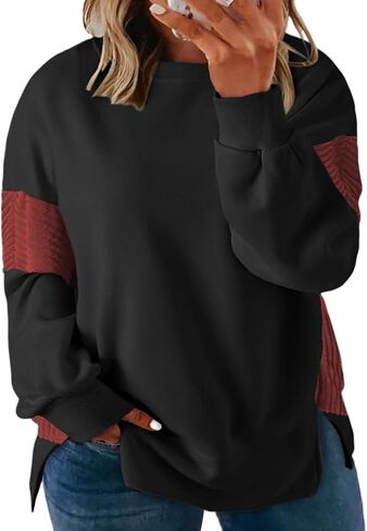 ROSRISS Womens Plus Size Sweatshirts Long Sleeve Color Block Tops Trendy Side Split Shirts Oversized Pullover Sweaters in Kuwait