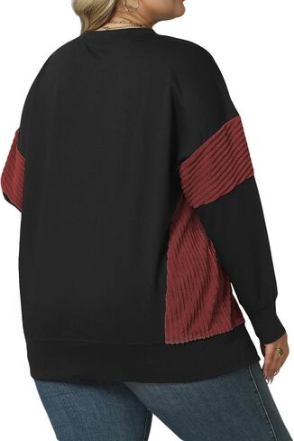 ROSRISS Womens Plus Size Sweatshirts Long Sleeve Color Block Tops Trendy Side Split Shirts Oversized Pullover Sweaters in Kuwait