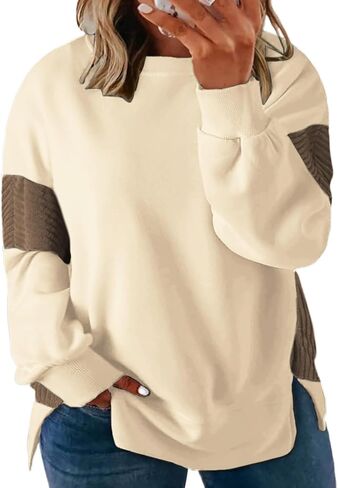 ROSRISS Womens Plus Size Sweatshirts Long Sleeve Color Block Tops Trendy Side Split Shirts Oversized Pullover Sweaters in Kuwait