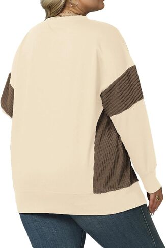 ROSRISS Womens Plus Size Sweatshirts Long Sleeve Color Block Tops Trendy Side Split Shirts Oversized Pullover Sweaters in Kuwait