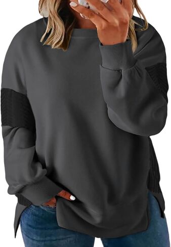 ROSRISS Womens Plus Size Sweatshirts Long Sleeve Color Block Tops Trendy Side Split Shirts Oversized Pullover Sweaters in Kuwait