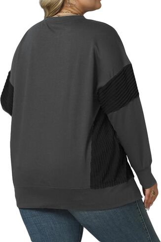 ROSRISS Womens Plus Size Sweatshirts Long Sleeve Color Block Tops Trendy Side Split Shirts Oversized Pullover Sweaters in Kuwait