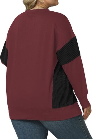 ROSRISS Womens Plus Size Sweatshirts Long Sleeve Color Block Tops Trendy Side Split Shirts Oversized Pullover Sweaters in Kuwait