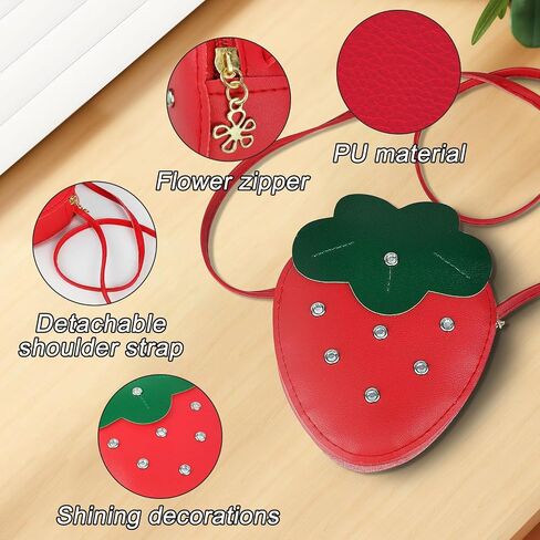 Girls Crossbody Purse Bag, PU Leather Girls Shoulder Bag Little Girls Crossbody Bags, Strawberry Shape Girls Purse in Saudi Arabia