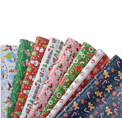Tawatinat White & Gold Foil Wrapping Wrapping Paper - 70cm x 50cm 6 Designs Snowmen, Trees, Reindeer, Snowflakes - Perfect for Christmas Birthday, Wedding, and More - 6 Sheets 20"x 27" Folded in Saudi Arabia