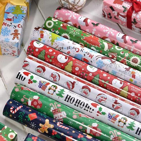 Tawatinat White & Gold Foil Wrapping Wrapping Paper - 70cm x 50cm 6 Designs Snowmen, Trees, Reindeer, Snowflakes - Perfect for Christmas Birthday, Wedding, and More - 6 Sheets 20"x 27" Folded in Saudi Arabia