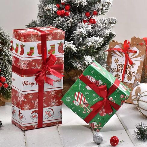 Tawatinat White & Gold Foil Wrapping Wrapping Paper - 70cm x 50cm 6 Designs Snowmen, Trees, Reindeer, Snowflakes - Perfect for Christmas Birthday, Wedding, and More - 6 Sheets 20"x 27" Folded in Saudi Arabia
