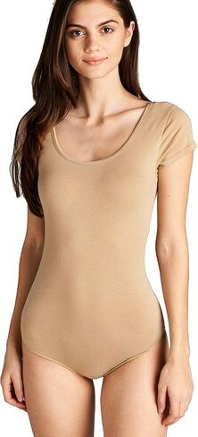 Women's Short-Sleeve Scoop Neck Snap Crotch Leotard Bodysuits in Kuwait