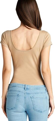 Women's Short-Sleeve Scoop Neck Snap Crotch Leotard Bodysuits in Kuwait