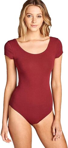 Women's Short-Sleeve Scoop Neck Snap Crotch Leotard Bodysuits in Kuwait