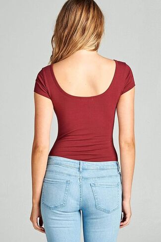 Women's Short-Sleeve Scoop Neck Snap Crotch Leotard Bodysuits in Kuwait