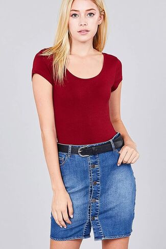 Women's Short-Sleeve Scoop Neck Snap Crotch Leotard Bodysuits in Kuwait