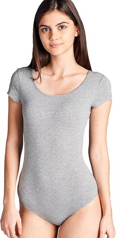 Women's Short-Sleeve Scoop Neck Snap Crotch Leotard Bodysuits in Kuwait