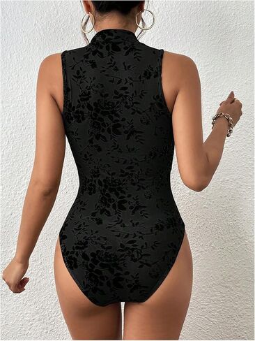 Milumia Women's Floral Mock Turtle Neck Bodysuit Sleeveless Fiited Tops in Saudi Arabia