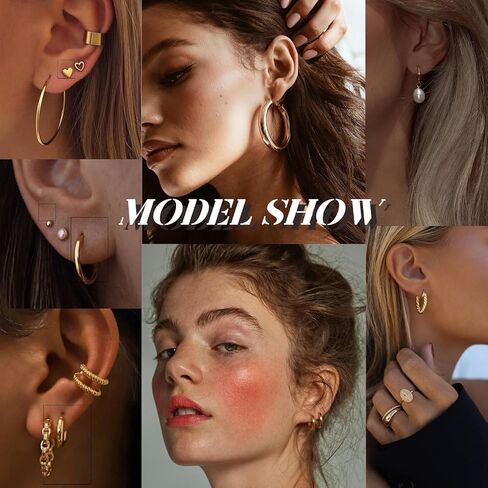 45 Pairs Gold hoop Earring Set for Women, Fashion Stud Pearl Earrings Multipack, Hypoallergenic Twisted Heart Earring Pack, Gold Hoops Earrings for Party Jewelry with Gift Bag in Saudi Arabia