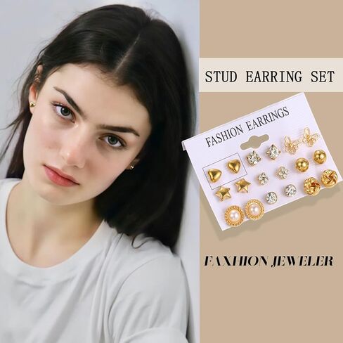 45 Pairs Gold hoop Earring Set for Women, Fashion Stud Pearl Earrings Multipack, Hypoallergenic Twisted Heart Earring Pack, Gold Hoops Earrings for Party Jewelry with Gift Bag in Saudi Arabia