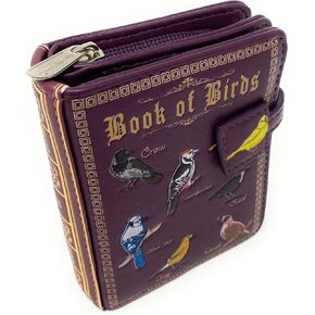 Shag Wear Book of Birds Small Wallet for Women and Teen Girls Vegan Faux Leather 4.5" Burgandy