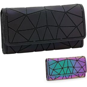 Geometric Luminous Wallet for Women Holographic Reflective Clutch Purse with 3 Folds and Snap Button