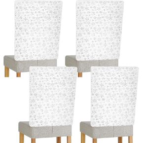 Moukeren 4 Pcs Christmas Chair Covers Xmas Sequin Snowflake Protector Fur White Plush Washable Slipcovers for Holiday Kitchen Bed Dining Room Sofa Chair Couch Home Decor