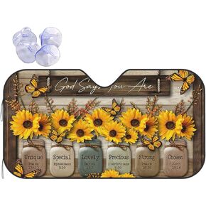 Sunflowers and Butterflies Windshield Sunshade God Inspirational Windshield Sun Shade, Foldable Auto Sunshade for Car Truck SUV Auto