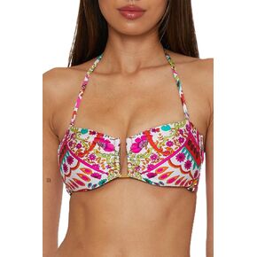Trina Turk Women's Hawaiian Garden Bandeau Bikini Top, Floral Print, Adjustable, Tie Back, Swimwear Separates