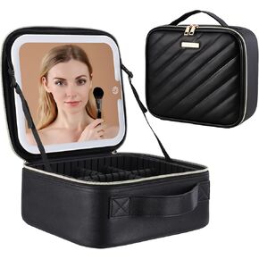 Travel Makeup Bag with Led Mirror, Portable Makeup Train Case Led Makeup Bag with Mirror Makeup Organizer Bag Travel Organizer Bag Makeup Case Ideal Gifts for Mother Women Girls