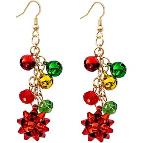 Christmas Earrings for Women Girls,Christmas Jingle Bells/Bow/Christmas Tree Dangle Earrings Cute Charms Red Ball Tinkel Bell Green Wreath Drop Earrings Festival Party Jewelry