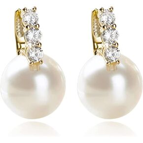 Pearl Earrings for Women 14K Gold Plated Hypoallergenic Pearl Earrings 5A Cubic Zirconia Dangle Earrings Elegant Jewelry