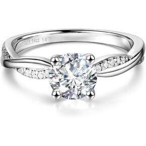AGVANA 0.4-1.14 Ct. Tw. Lab Grown Diamond Petite Twisted Vine Ring in Sterling Silver (0.3-1 Carat Main Stone) Engagement Anniversary Wedding Ring for Women (D-E Color, VS Clarity)