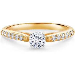 Gem Stone King 10K Yellow Gold 4MM Round White Moissanite and Lab Grown Diamond Engagement Ring For Women | 0.41 Cttw | Round 4MM | Available In Size 5, 6, 7, 8, 9