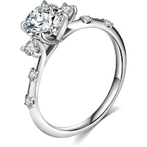 Thin Moissanite Rings for Women, 14K White Gold Solid S925 Sterling Silver Engagement Ring D Color VVS1 Clarity Lab Created Diamond Ring Moissanite Engagement Ring for Women Wife Wedding Rings