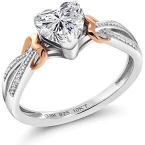 925 Sterling Silver and 10K Rose Gold IGI Certified Lab Grown Diamond Engagement Ring For Women | 1.02 Cttw | Center Diamond Heart Shaped 1 Ct | E-F Color | VS1 Clarity | Available in Size 5 to 9