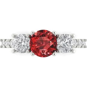 Clara Pucci 1.97ct Round Cut Solitaire three stone With Accent Natural Scarlet Red Garnet designer Modern Statement Ring 14k White Gold
