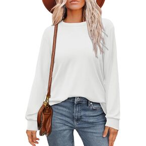 WIHOLL Womens Long Sleeve Shirts Loose Fits Fall Outfits Basic Casual Tunic Tops Crewneck Clothes
