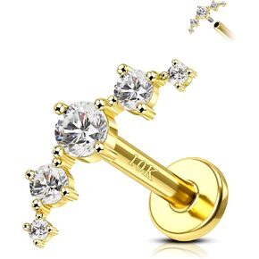 COCHARM Yellow Gold Helix Earring Stud 16g Flat Back 10K Real Gold Climber Helix Piercing Jewelry 6mm Solid Gold Cartilage Stud 8mm Cute 10kt Conch Stud Jewelry Hypoallergenic for Ears